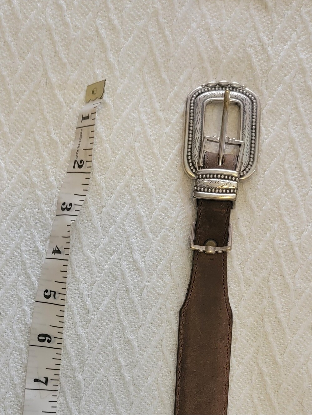 Vintage JUSTIN Brown Leather Belt with Decorative Western Silver Buckle